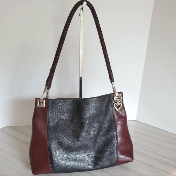 Brighton Handbags - Brighton “Charlotte” Black/Brown Leather Two-tone Shoulder Bag Purse